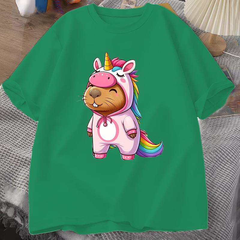 New Cute Unicorn Capibala Print Casual Tshirt Women Unisex T Shirt Summer Casual Short Sleeve Harajuku Tops Unisex Tops