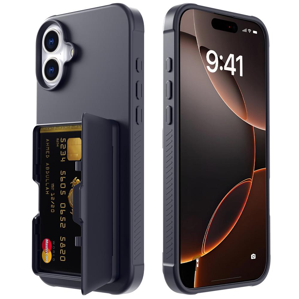 For iPhone 16 Plus Case with Card Holder/Mirror/Kickstand TPU + PC Phone Back Cover