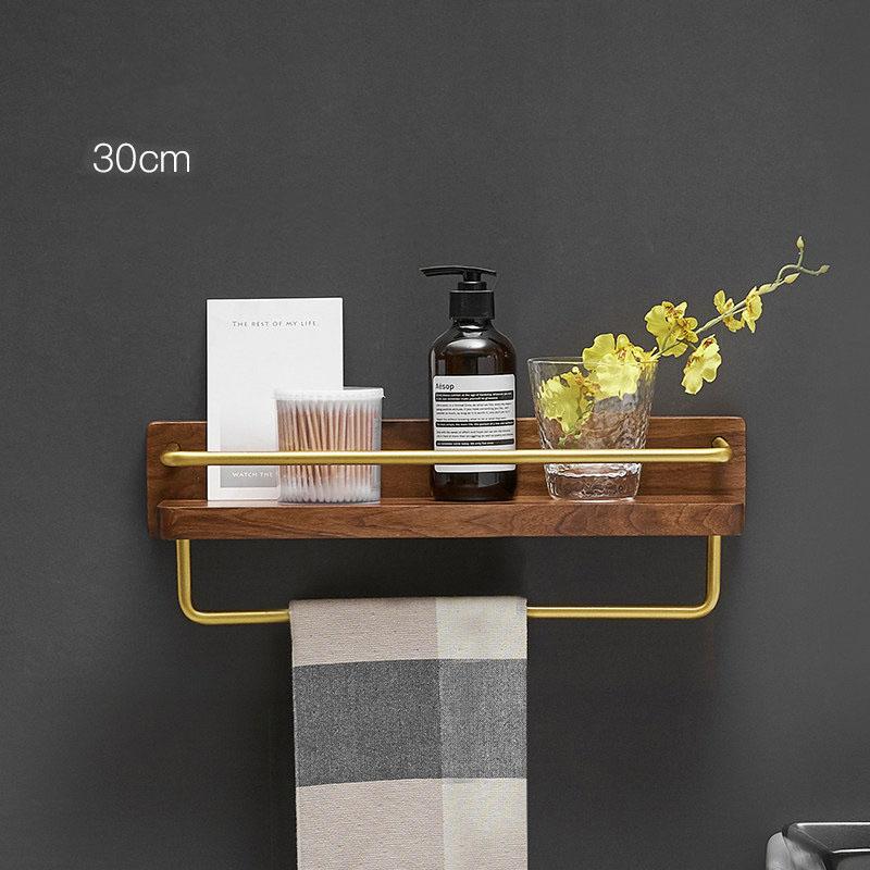 Brushed Gold Solid Wood Bathroom Shelf Wall Mounted Bathroom Storage Rack Towel Rack Bath Shower Shelf Bathroom Shelves