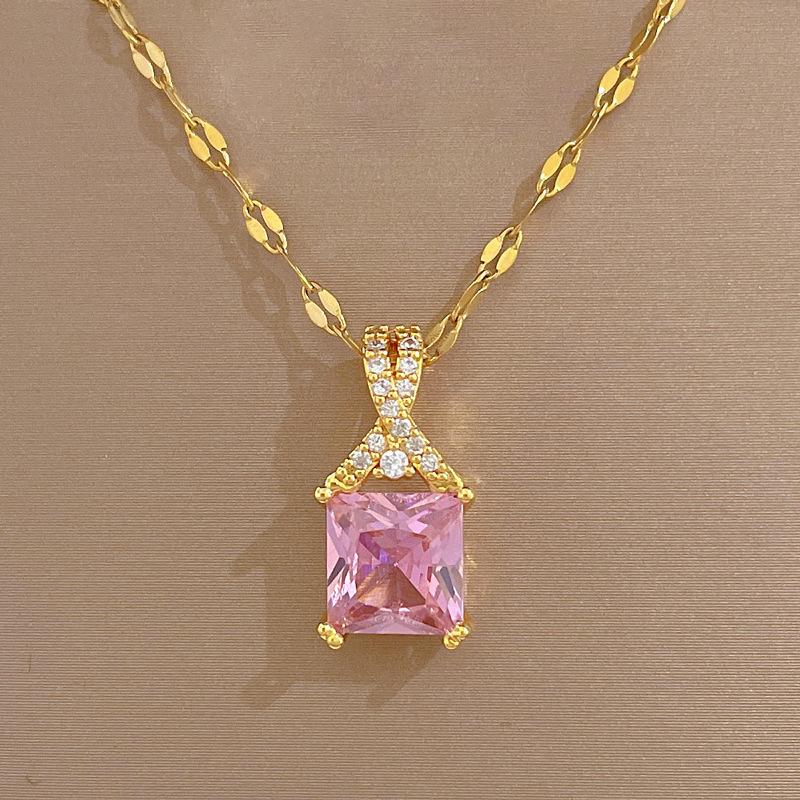 Full Diamond Luxury Light Luxury Banquet Wedding Necklace Female Internet Celebrity Versatile Collarbone Chain Titanium Steel Chain