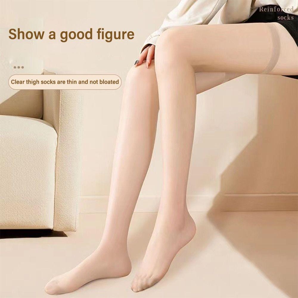 2 Pairs Glossy Thigh Knee Socks Solid Color Long Socks Sexy Silk Socks  Women