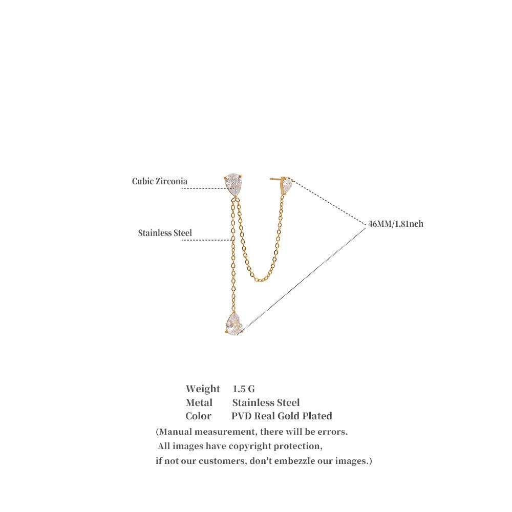 Yhpup 1PC Stainless Steel Cubic Zirconia Chain Drop Earrings High Quality Dainty Fashion Prom Jewelry Waterproofs