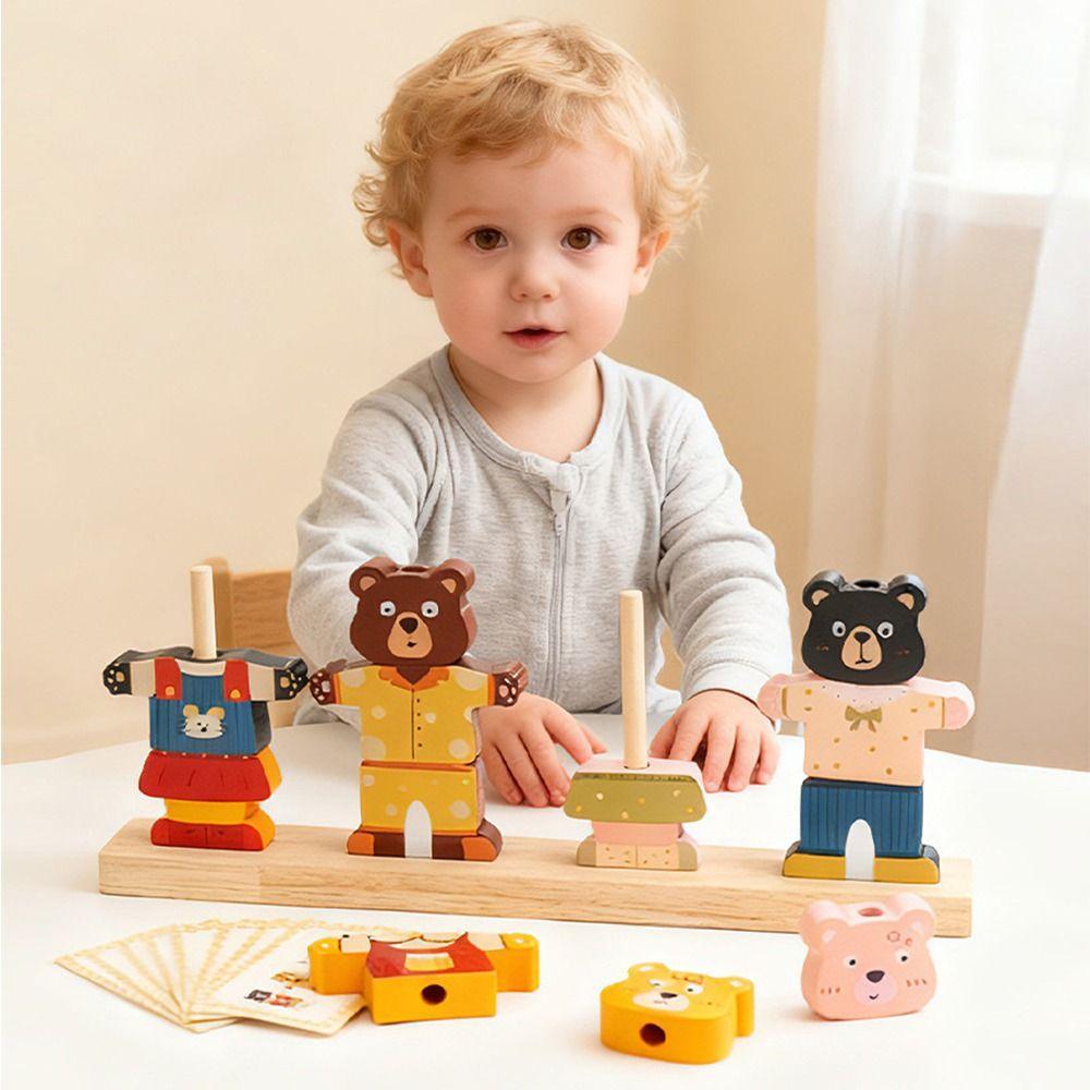 Bear Shaped Wooden Stacking Block Colorful Montessori Educational Toys Early Educational
