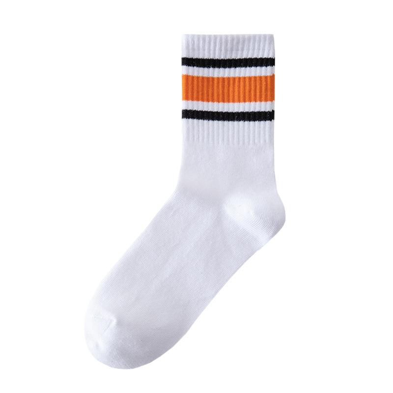 New Fashion Color Block Striped Mid-calf Sports Socks Men Women Breathable Cotton Socks Outdoor Running Basketball Cycling Socks
