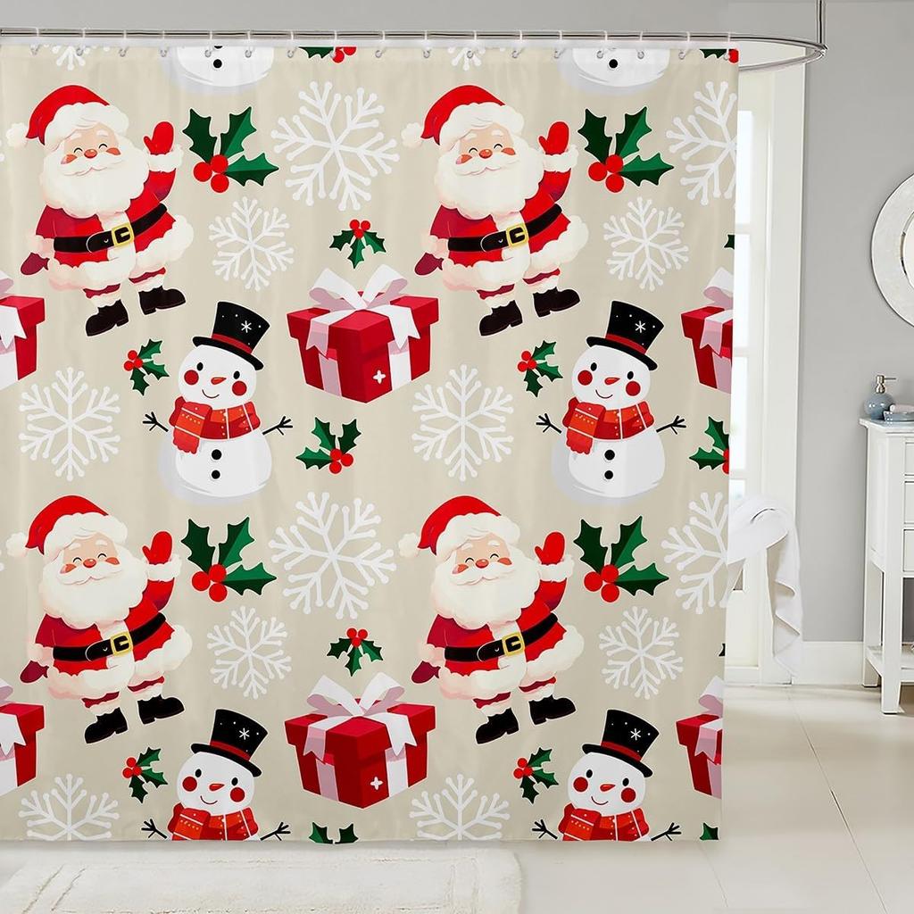 Merry Christmas Shower Curtain For Bathroom Decor Xmas Santa Claus Bath Curtain Cute Snowman Bathroom Accessories Red Waterproof