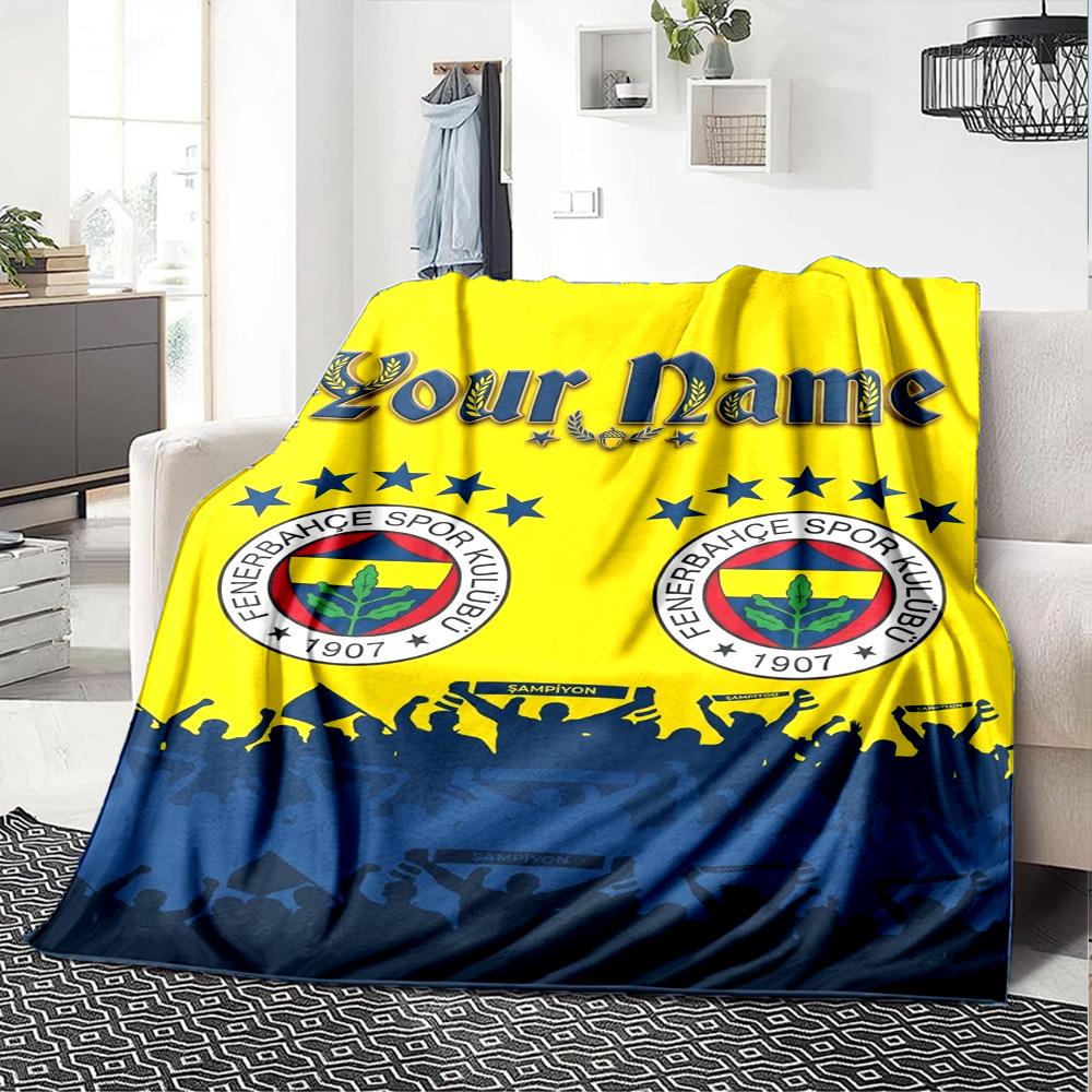 Name Custom Fenerbahce sk logo Print Flannel Blanket High Quality Warm Comfortable Cover for All Seasons Perfect for Gifts Home Decor