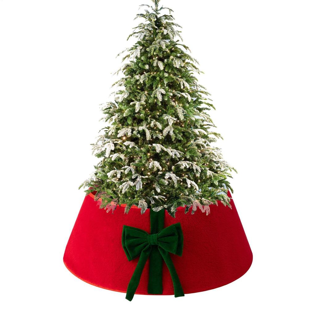 Plush Christmas Tree Collar With Bow Knot Reusable Christmas Tree Stand Skirt Christmas Tree Bow Blanket For Indoor Outdoor
