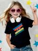 Color Stripes Bicycle Minimalist Print Kids T Shirt Boys Girls Cotton Short Sleeve Parent Child Fashion Daily Casual Basic Tee