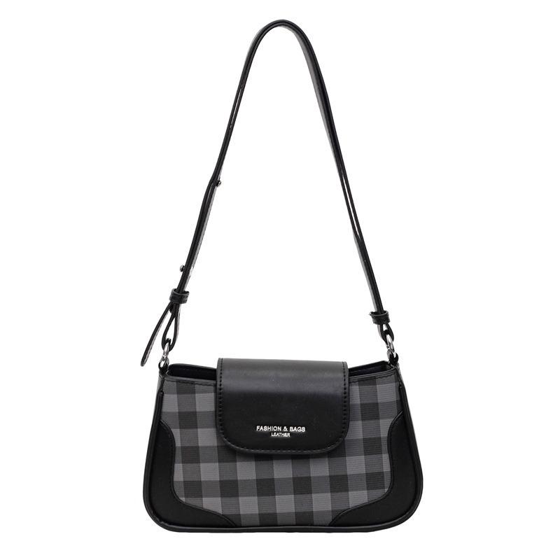Plaid portable small square bag women's new temperament niche high sense daily commuting messenger bag