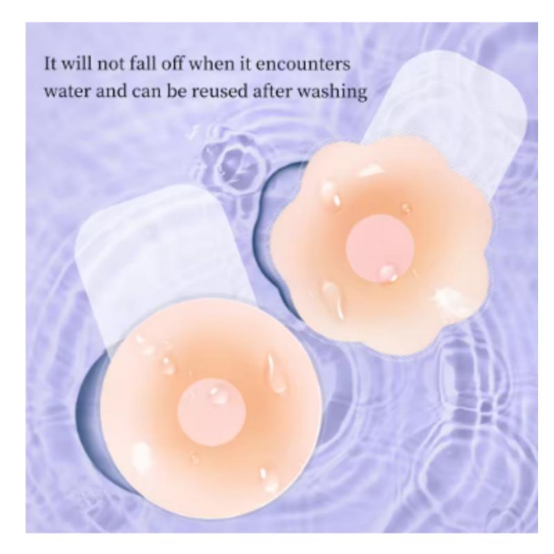 2 Pieces/Set of Circular Flower Shaped Women's Silicone Pull-Up Chest Patch Ultra-Thin Anti Convex Solid Adhesive Chest Patch
