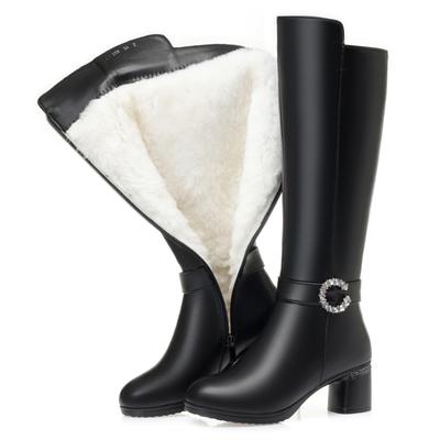 Lange Stiefel Frauen Echtes Leder Winter Wolle Warme Ritter Stiefel Frauen Britishspring und Herbst Frauen Hohe Stiefel