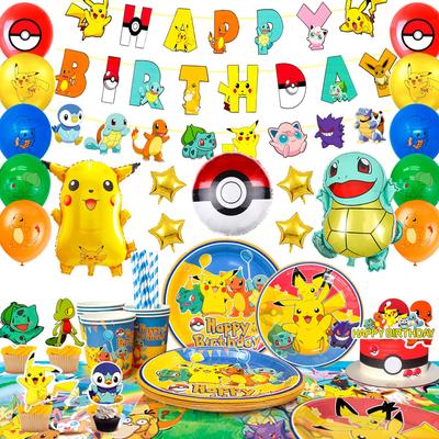Cartoon Party Supplies, 106pcsCartoon Birthday Decorations Tableware Set Including Decorations Plates Balloons Cake Topper Etc