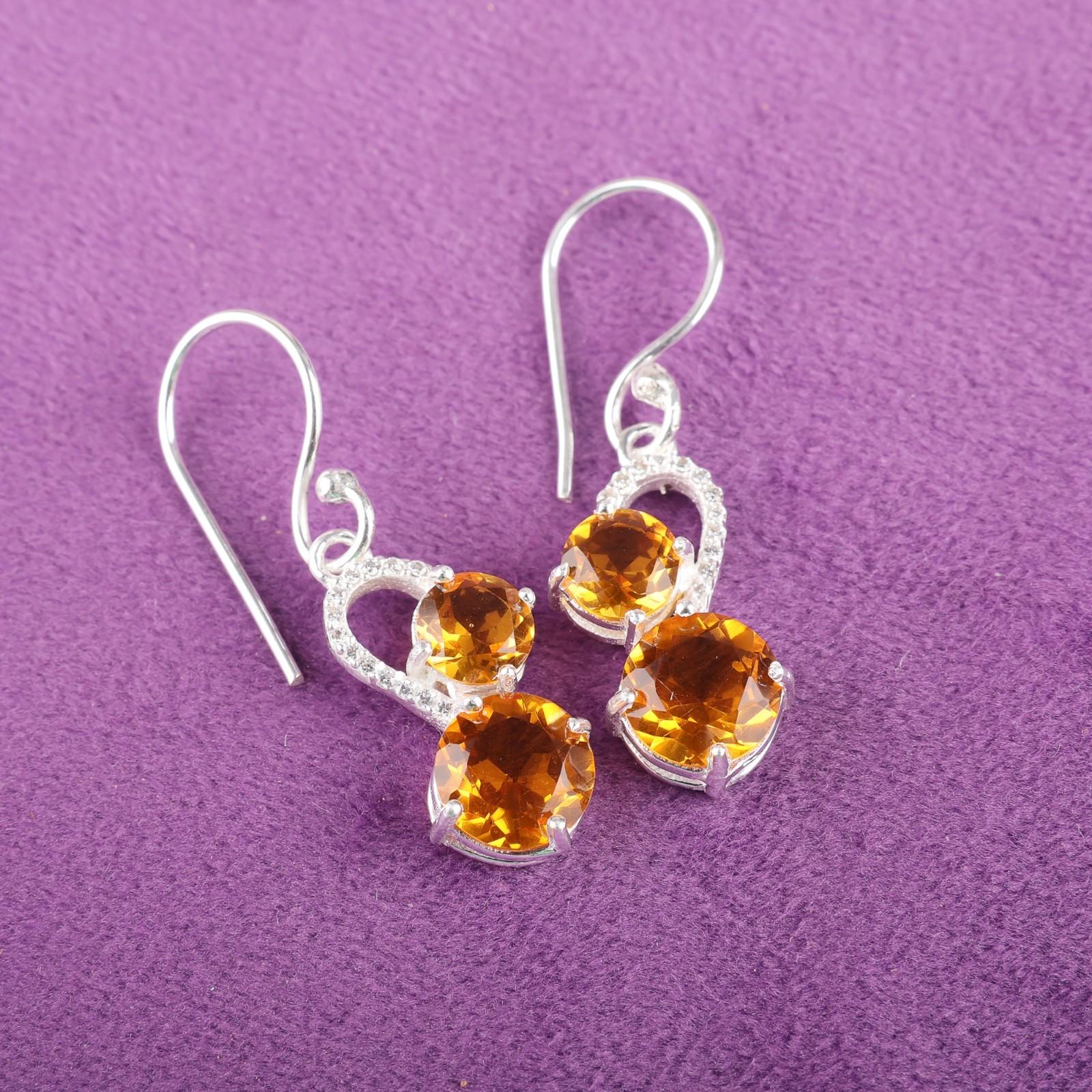 

Цитрин Драгоценный камень Ювелирные изделия из серебра 925 пробы Циркониевые серьги 1,38 Подарок на день рождения CZE-3-10