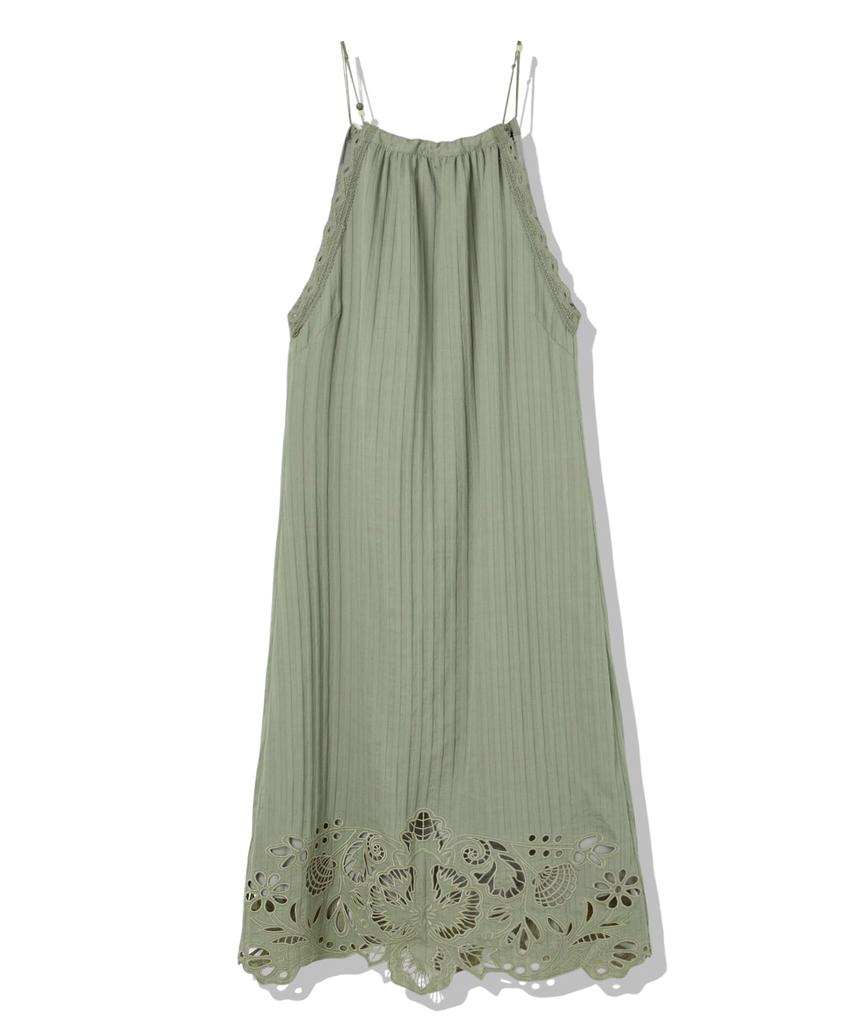Penfield Laser-Cut Embroidery Halterneck Dress Moss_Fs2Ws71F