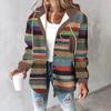 Women's Casual And Fashionable Large Plaid Pattern Patchwork Hooded Button Jacket
