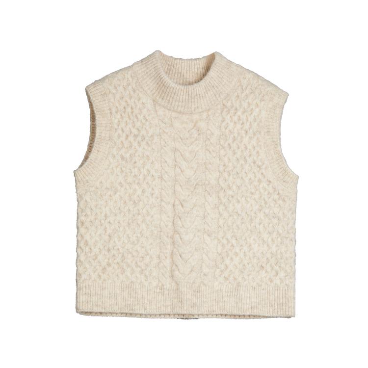 ELLE French Design Sleeveless Soft Round Neck Pullover Knit Vest Women tops Beige L7WZT113