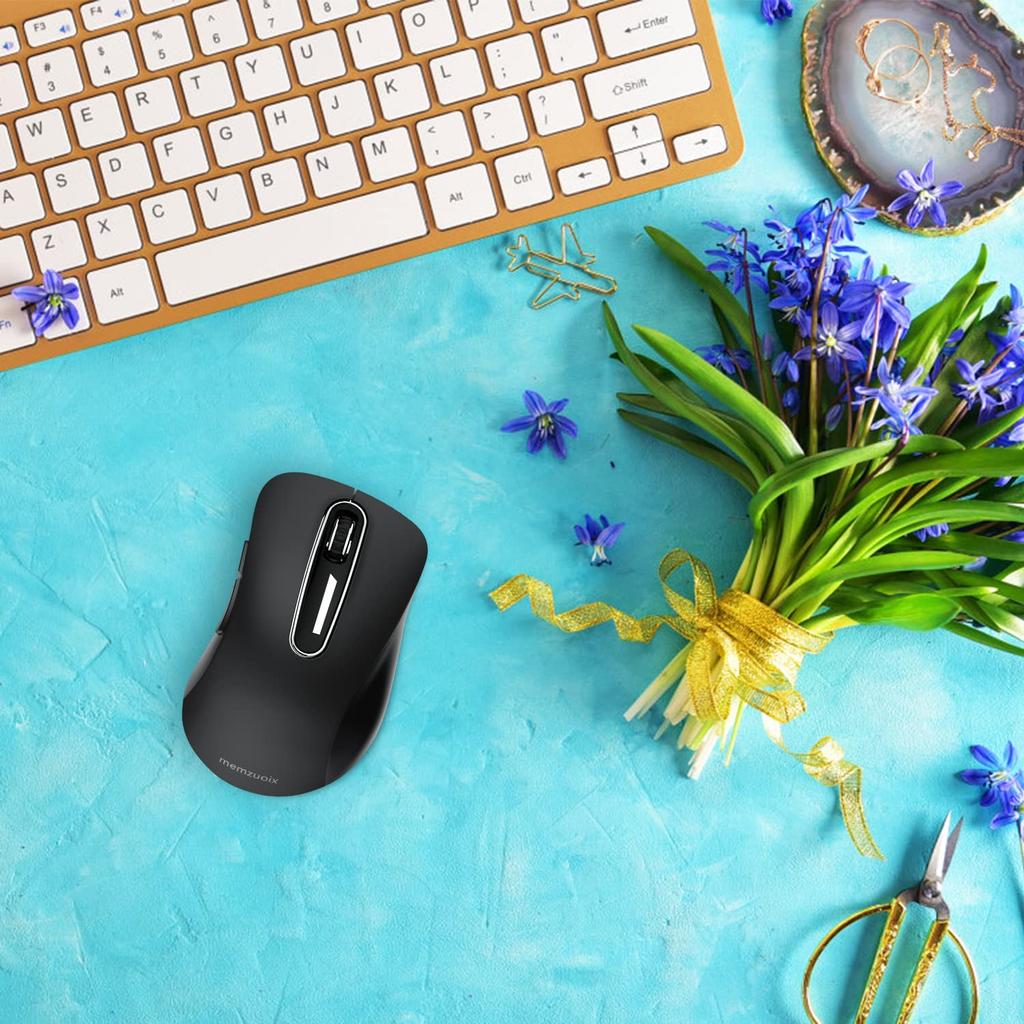Memzuoix Wireless Ergonomic for Long 1400DPI Optical Instant USB Receiver 5 Compatible with and Chrome Black Mouse, 2.4GHz, Design, Fatigue-Free Use,