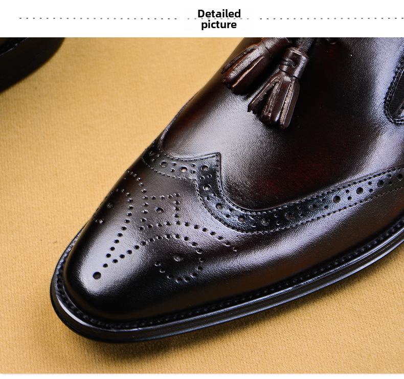 Pantofi Brogue cu Ciucuri, Bărbați, Piele Naturală, Cioplit Manual, Formal-Casual - Retro, Design Ascuțit