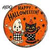 Halloween Theme Wall Art Retro Sign Round Metal Decorative Vintage Illustration Sign Rustic Decor for Living Room Party Decoration Nostalgic Hanging