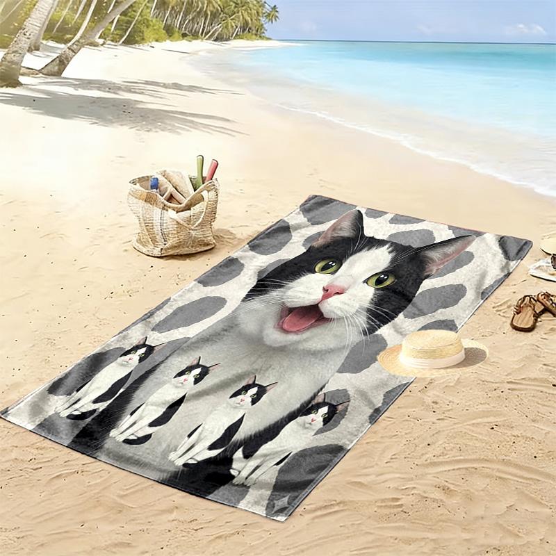 Cow Cat Siamese Print Beach Towel, Large Soft Quick Dry Towel for Beach Camping Swimming