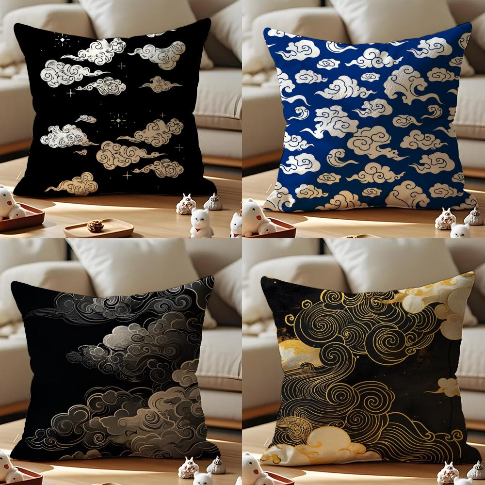 Chinese Cloud Pattern Cushion Cover Anti-dustmite Pillowcase Invisible Zipper Silky Short Plush Sofa Cushion Cover