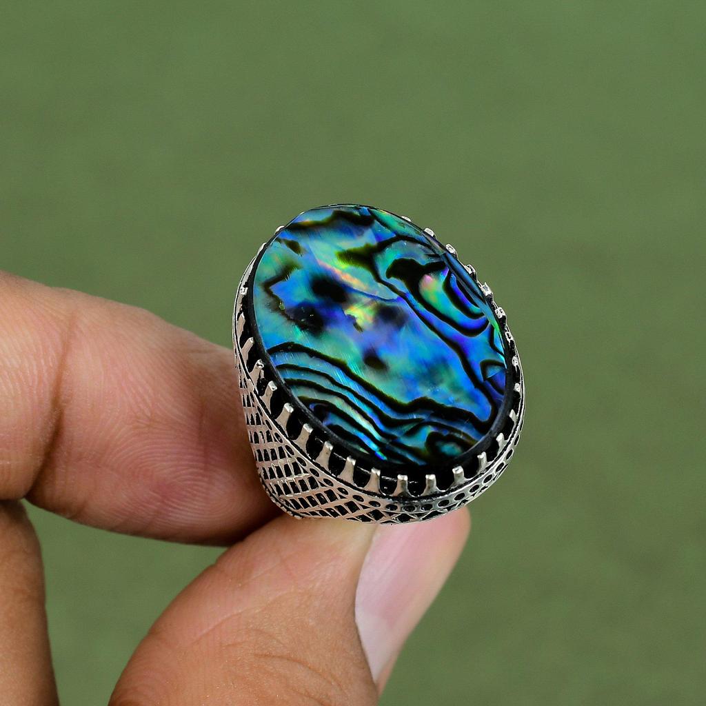 Abalone Shell Ring 925 Sterling Silver Ring Handmade Jewelry Genuine Gemstone Ring Gift For Her Abalone Shell Jewelry Available In Ring Size