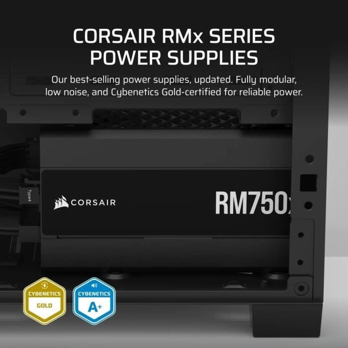 Alimentation PC - CORSAIR - RM750x Shift - 750 Watt - ATX 3.1 - PCIe 5.1 - Cybenetics GOLD Certified - Shifted Modular PSU