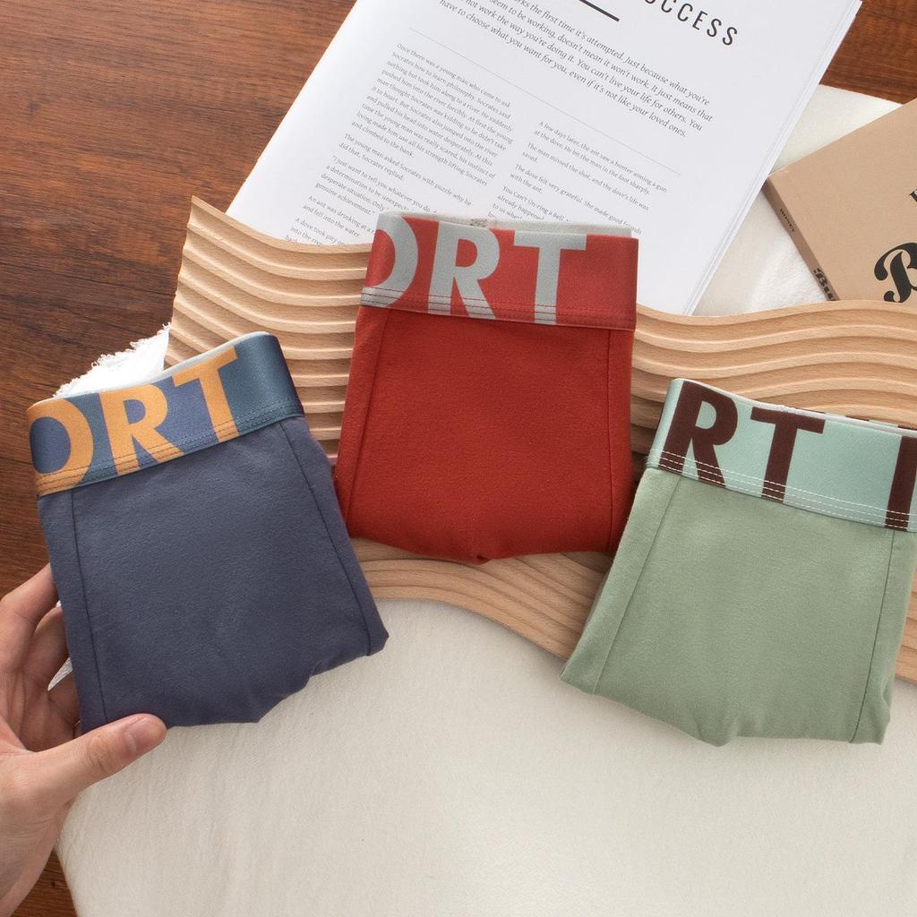 Men's Pure Cotton Boxer Briefs with Antibacterial Cordyceps and Breathable Crotch in Trendy Letter Design