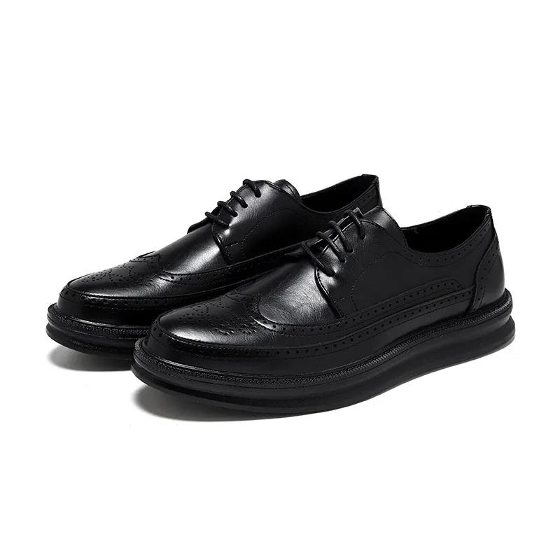 Classic Brogue Shoes Men Genuine Leather Luxury Men's Casual Business Shoes Lace-up Brown Shoes for Men Sapato Social Masculino