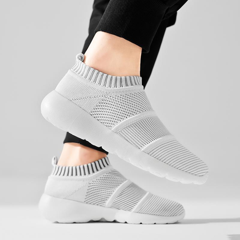 Mens Walking Shoes Breathable Slip On Socks Shoes UNISEX Lightweight Shock Absorption Thick Sole Casual Sneakers