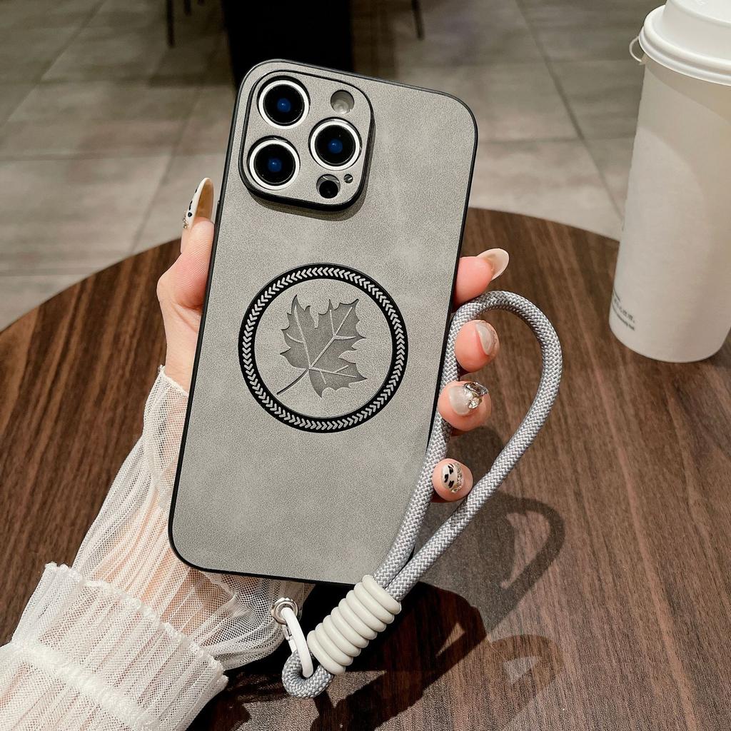 IPhone 16E Lanyard Mobile Phone Case Magnetically Absorbs Maple Leaf Apple 15promax Anti-fall