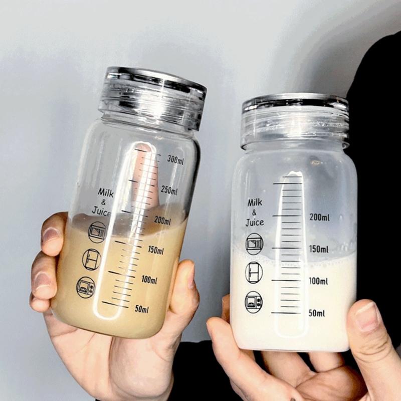 Leak Proof Microwave Safe Glass Drinkware 300ml With Measurement Scale Portable Water Bottle For Milk Juice Coffee