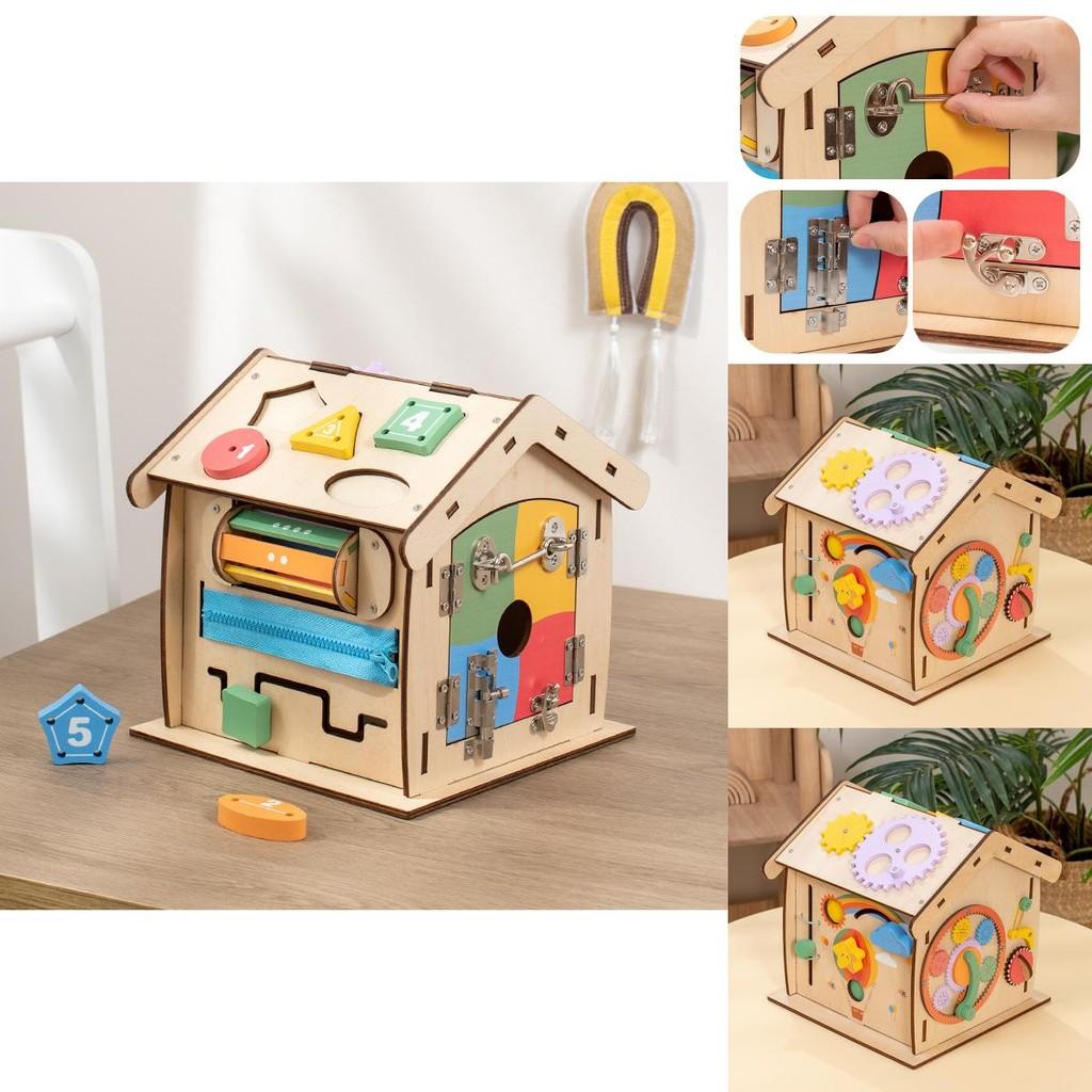 Kids Wooden Busy House Educational Toy With Multiple Sides And Cognitive Learning For Preschool Children