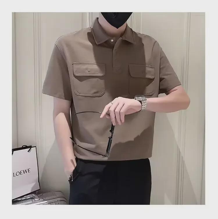 Youthful Korean Short-Sleeved Polo Shirt for Men - Trendy Lapel T-Shirt with Loose Pocket Design for Summer