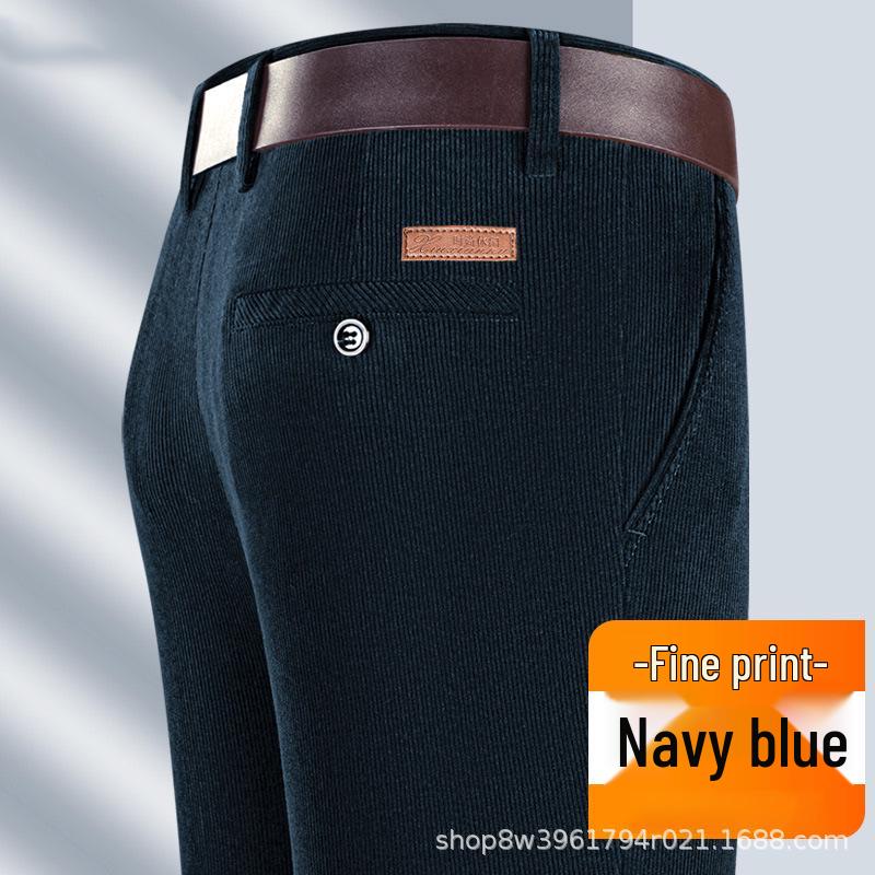 Men's Striped Corduroy Pants – Velvet-Lined for Autumn/Winter, Ideal for Middle-Aged Dads, High-End Style.