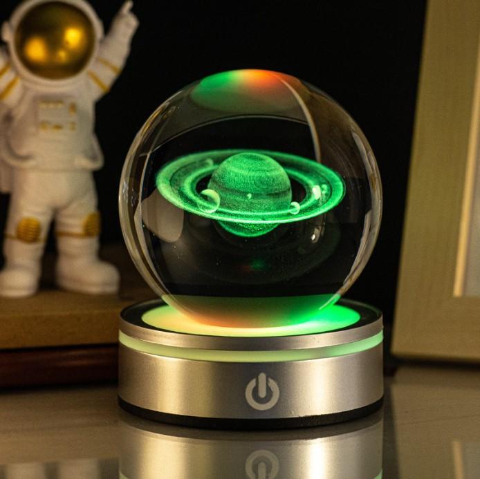 8cm 3D Earth Laser Engraved Crystal Ball Solar System Planet Milky Say Galaxy Globe Glass Sphere Astronomy Gift Home Decoration