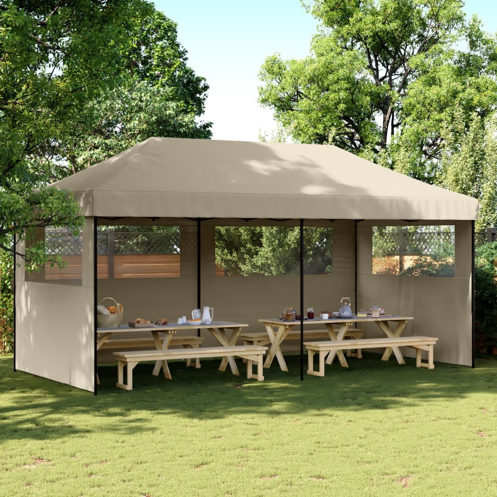 Vidaxl Pop-Up Party Tent with 3 Walls, Taupe