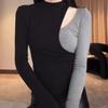 Original Quality Spicy Girl Cutout Color Block Long Sleeve Women's Slimming T-shirt for Autumn/Winter