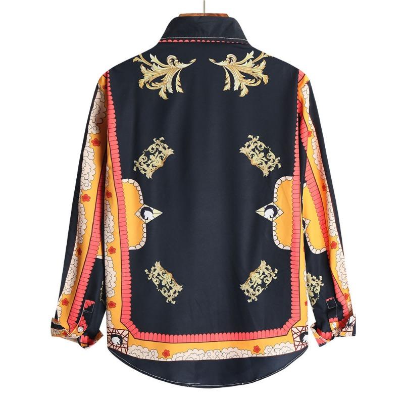 Camicia da Uomo di Lusso Retro con Motivo Sole e Stelle, Collo a Revers, Bottoni, Maniche Lunghe, Moda Serale