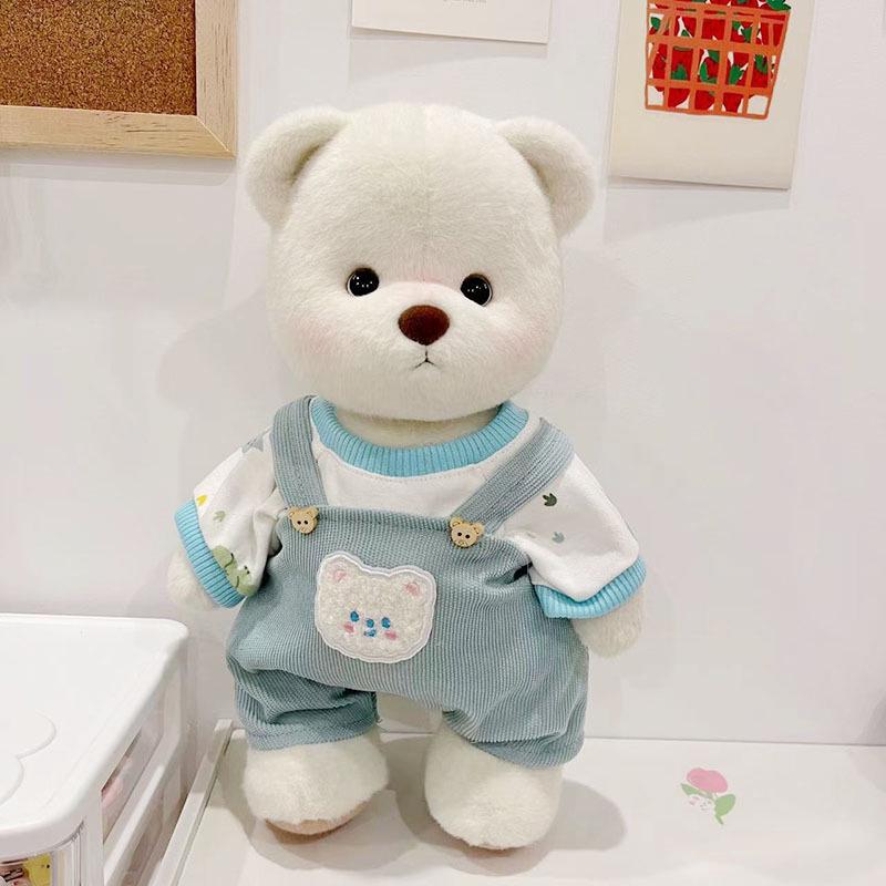 Medium Bear Outfit - Blue Pink Striped Carrot Overalls Set