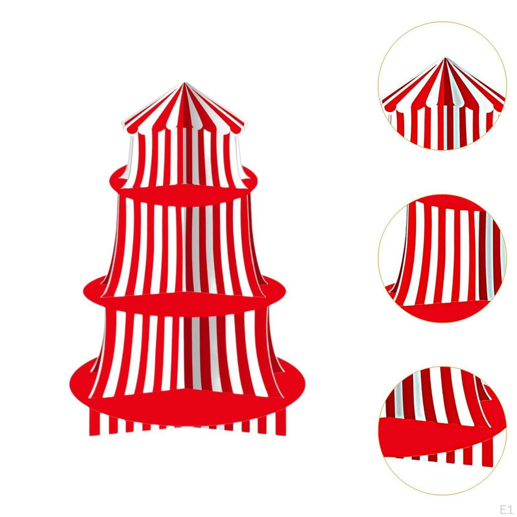 Carnival Cupcake Stand Cake Display Tray Red White Striped for Parties and Cafes