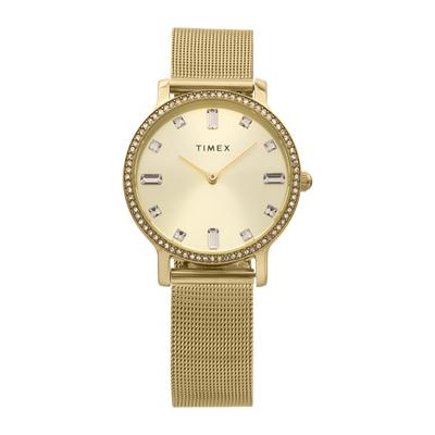 Uhr Transcend, goldenes Zifferblatt, Messing, Mineralglas, Quarz, 34 mm, amerikanische Uhrenmarke TW2W19300, Unisex, goldfarben [TIMEX] [Artikel]