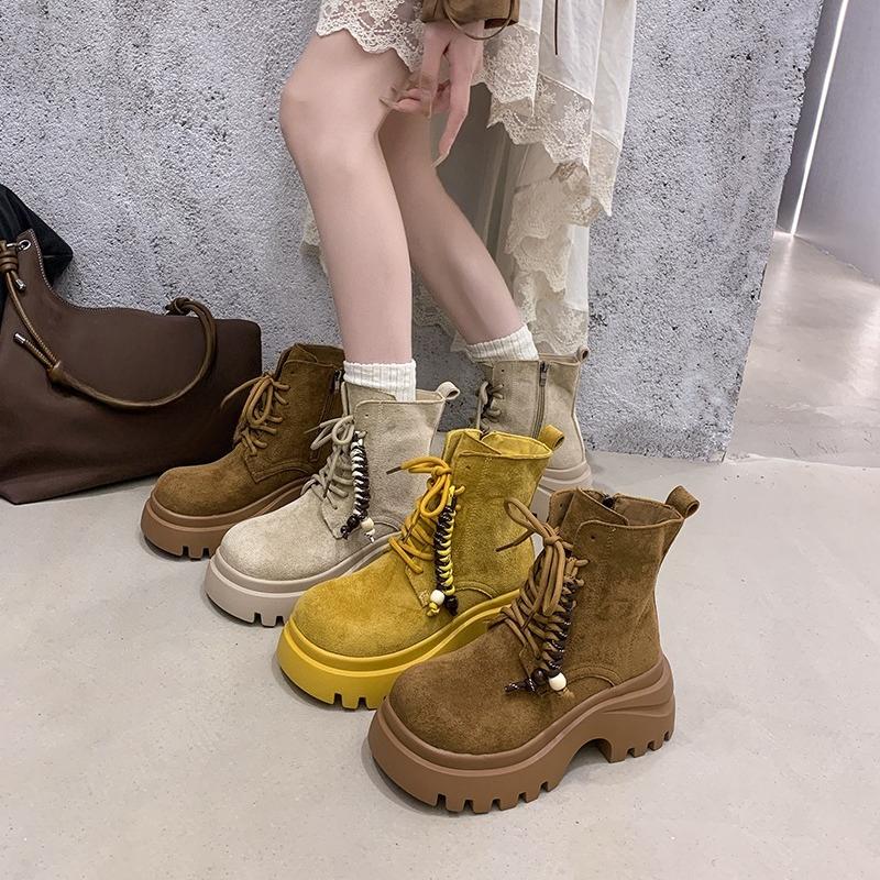 Fashion Platform Women's 2025 Autumn and Winter New Small Heightened Non-Slip Short Cylinder Boots Frosted Motorcycle Boots