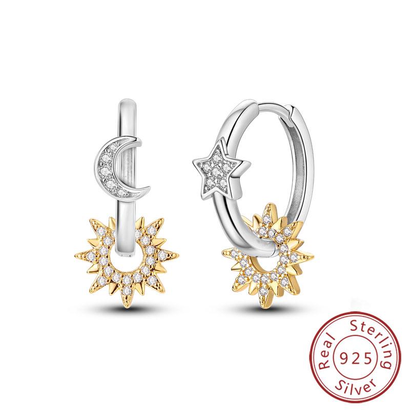 New 925 Silver Hoop Earrings Star Moon Stud Drop Earrings For Woman Party Wedding Accessories Fashion Jewelry Gift