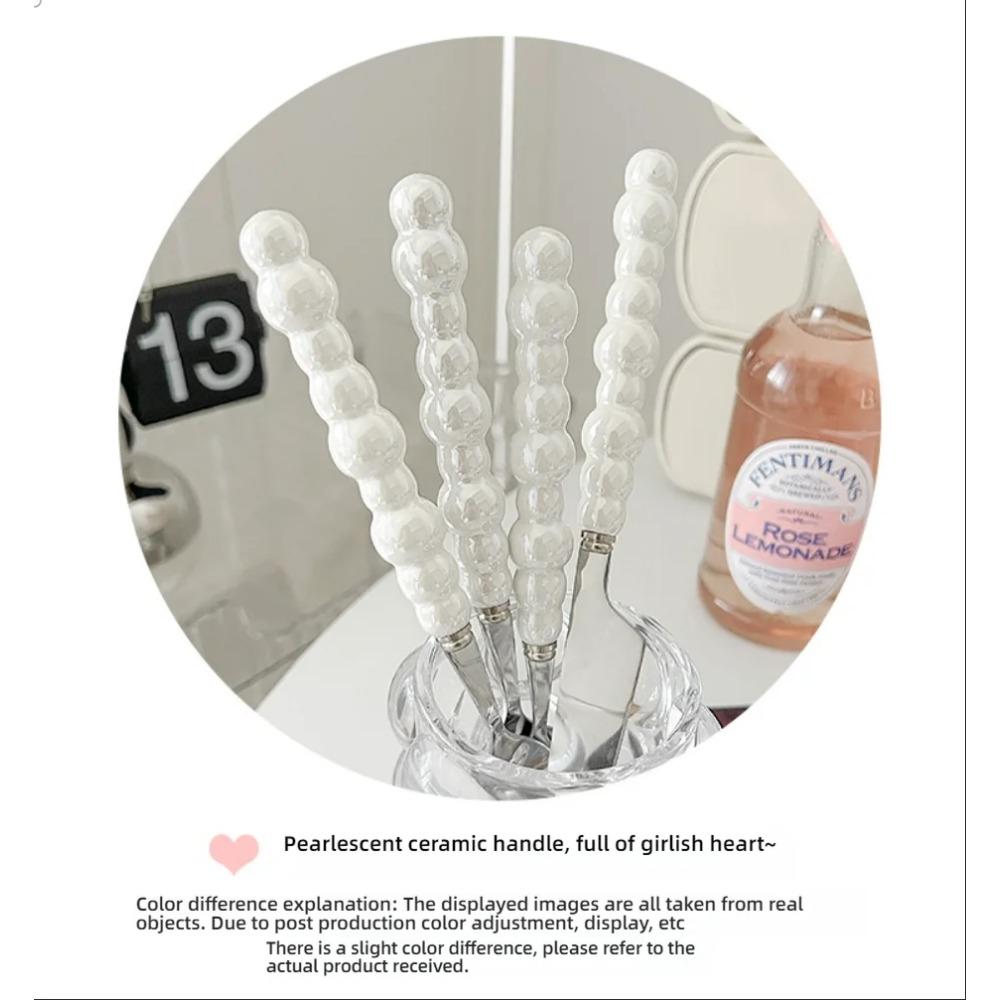 1 Stk. Einzigartiges Perlenförmiges Besteckset mit Keramikgriff Steakmesser, Dessertgabel und Löffel Kreative Küchenwerkzeuge