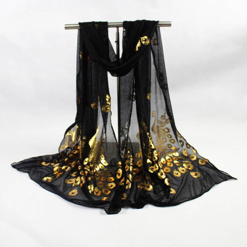 

MISS женский разноцветный длинный шарф с павлиньим цветком и шифоновой шалью чёрный