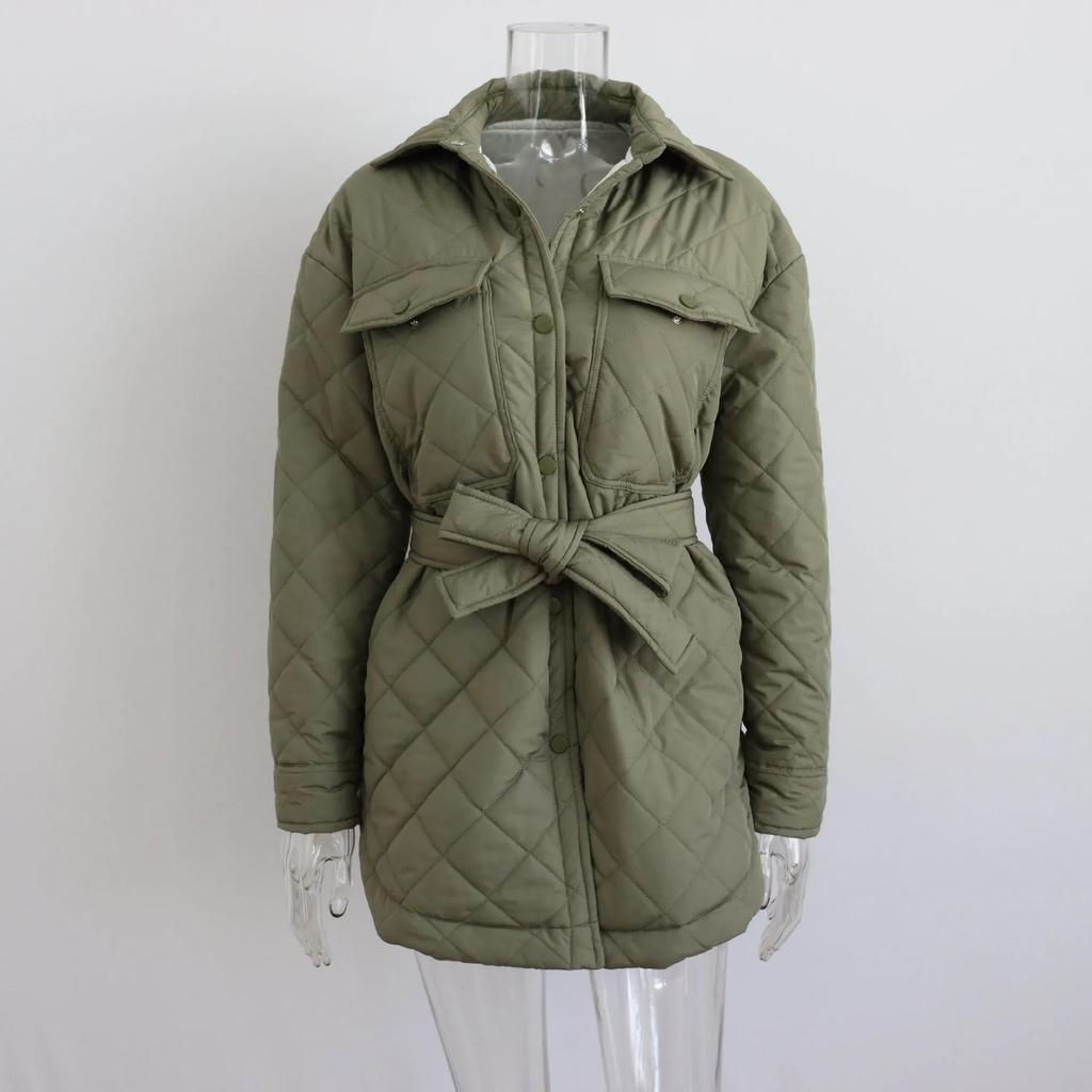 Vintage Dámská Argyle S Dlouhým Rukávem Jednořadé S Klopovým Límcem Slim Parky Bunda Podzim Zima Teplý Trenčkot Svrchní Oblečení
