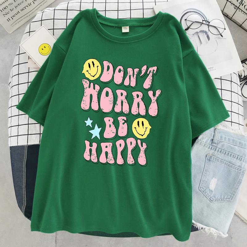 

Не волнуйся, будь счастлив. Женская футболка с принтом букв. Брендовая летняя футболка. Повседневная футболка оверсайз для улицы. Одежда. Уличный хлопковый топ. Футболки 4XL