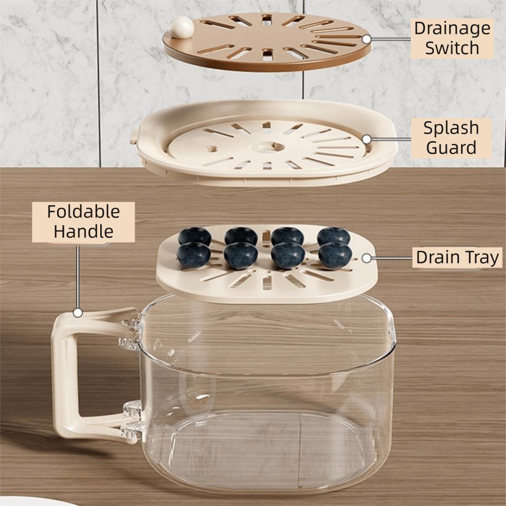 Splash-proof Vegetable Drain Basket Foldable Handle Fruit Drainer Container  Kitchen Organizer
