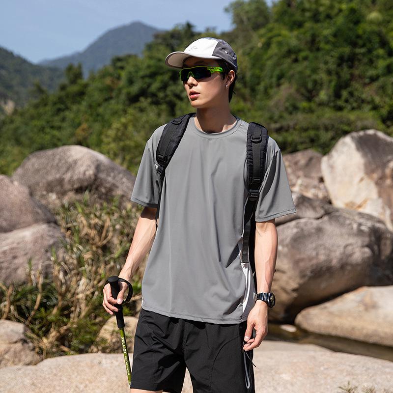 

2025 Лето Европейская мужская дышащая футболка с коротким рукавом и круглым вырезом, с возможностью нанесения логотипа L